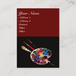 ARTIST COLOR PALETTE AND BRUSHES ,Black Red Business Card