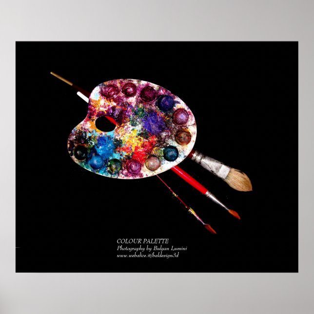 ARTIST COLOR PALETTE AND BRUSHES IN BLACK POSTER (Front)