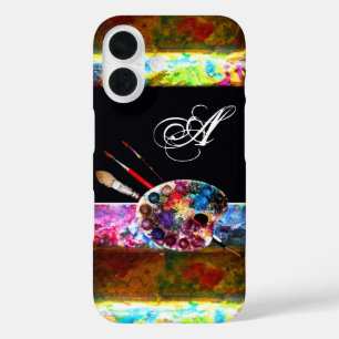 ARTIST COLOR PALETTE AND BRUSHES MONOGRAM Black iPhone 16 Case
