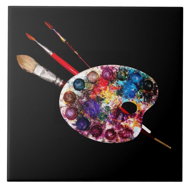 ARTIST COLOR PALETTE ANS BRUSHES ,Painter Tile (Front)