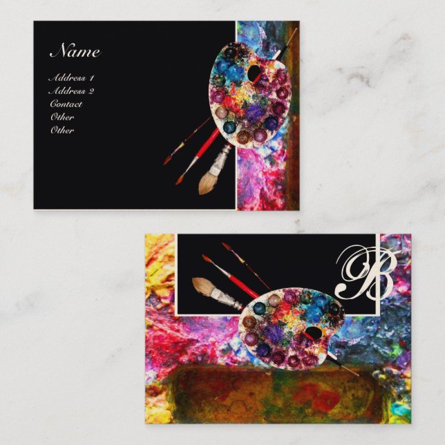 ARTIST COLOR PALETTE MONOGRAM Painter,Art Supplies Business Card (Front/Back)