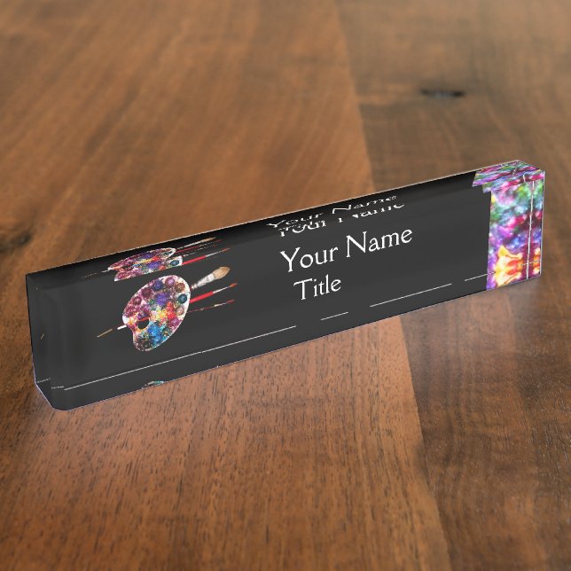 ARTIST COLOUR PALETTE AND BRUSHES  ,black Nameplate (Side)