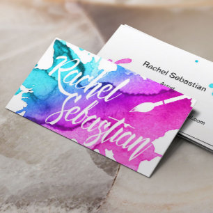 Artist Custom Script Watercolor Business Card