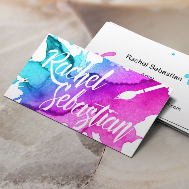 Artist Custom Script Watercolor Business Card (Creator Uploaded)