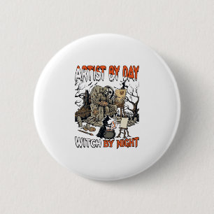 Artist Day Witch Night Halloween Skeleton Painter  6 Cm Round Badge