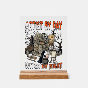 Artist Day Witch Night Halloween Skeleton Painter Acrylic Sign