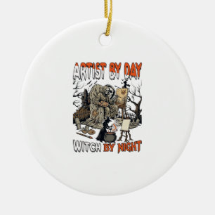 Artist Day Witch Night Halloween Skeleton Painter Ceramic Tree Decoration