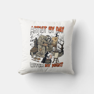Artist Day Witch Night Halloween Skeleton Painter Cushion