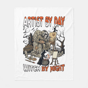 Artist Day Witch Night Halloween Skeleton Painter Fleece Blanket