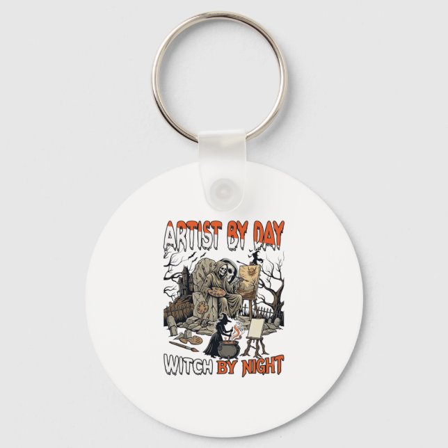Artist Day Witch Night Halloween Skeleton Painter  Key Ring (Front)