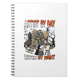 Artist Day Witch Night Halloween Skeleton Painter Notebook