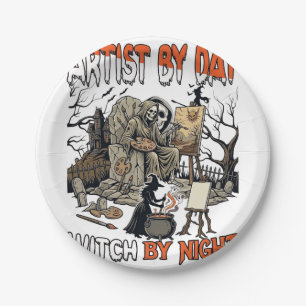 Artist Day Witch Night Halloween Skeleton Painter Paper Plate