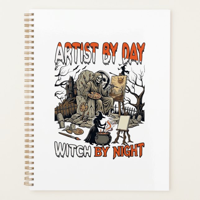 Artist Day Witch Night Halloween Skeleton Painter  Planner (Front)