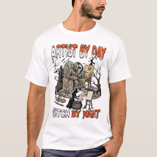 Artist Day Witch Night Halloween Skeleton Painter T-Shirt