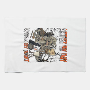 Artist Day Witch Night Halloween Skeleton Painter Tea Towel