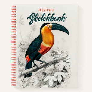 Artist Drawing Toucan Bird Sketchbook Custom Name Notebook