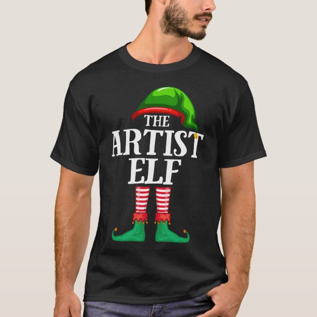 Artist Elf Matching Family Christmas Party Pajama T-Shirt (Front)