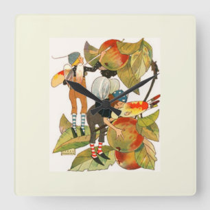 Artist Faeries Painting Fruit Square Wall Clock