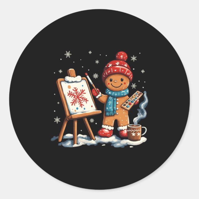Artist Gingerbread Painter Art Teacher Student Chr Classic Round Sticker (Front)