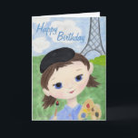 Artist Girl birthday card<br><div class="desc">Cute birthday card for an artist or adventurous girl!  Shows a painting of a girl in Paris by the Eiffel Tower,  holding a paintbrush and wearing a black beret.</div>