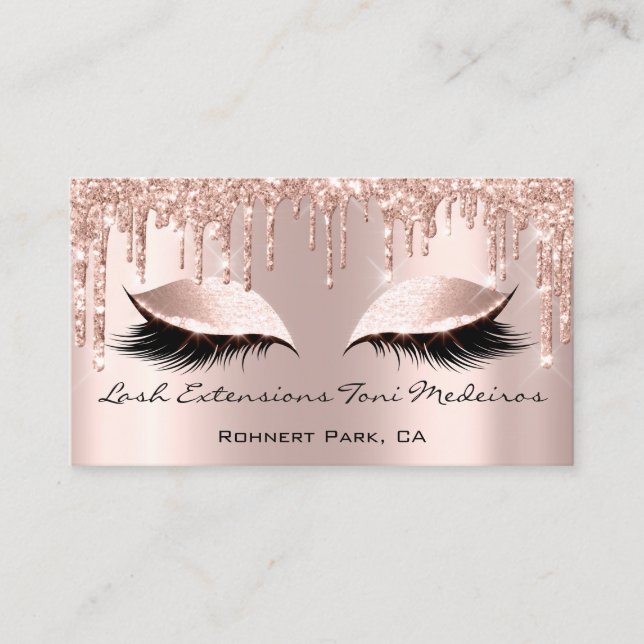 Artist Lashes Aftercare  Glitter Drips Rose Business Card (Front)