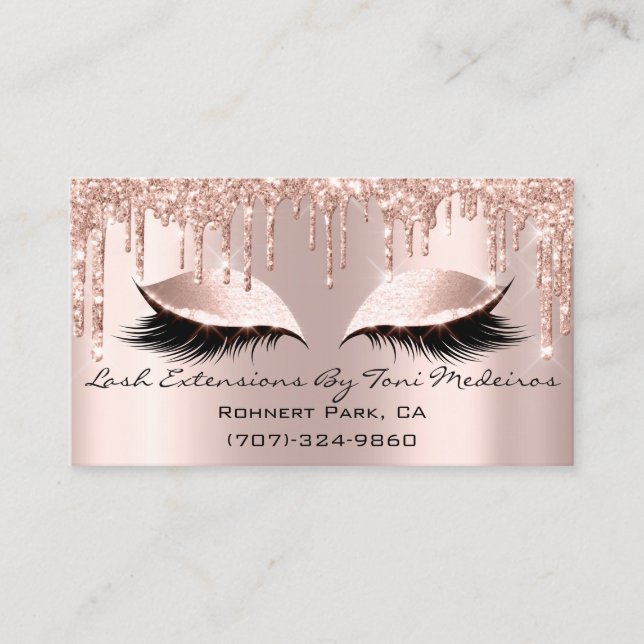Artist Lashes Aftercare  Glitter Drips Rose PINK Business Card (Front)