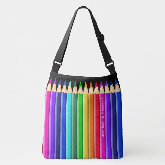 Artist Multicolor Pencil Crayons (name optional) Crossbody Bag (Front)