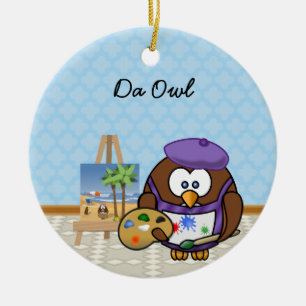 artist owl ceramic tree decoration