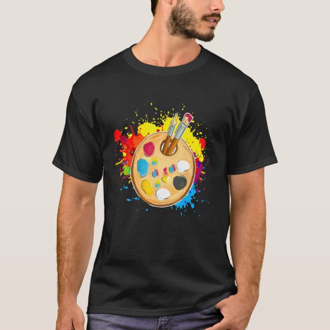 Artist Paint   Palette And Brushes colorful splash T-Shirt (Front)