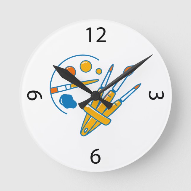 Artist Paint Palette and Brushes Round Clock (Front)
