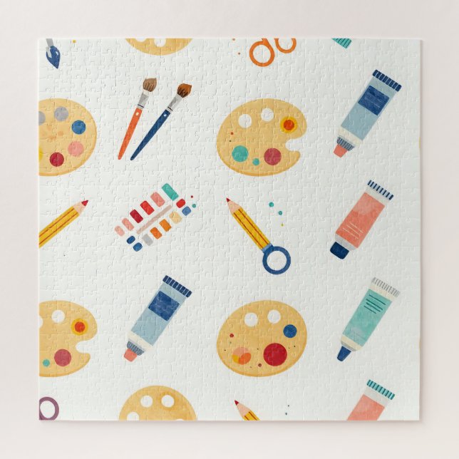 Artist Paint Tools Pattern Cute Watercolor Jigsaw Puzzle (Vertical)