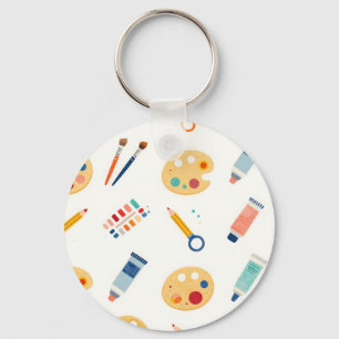 Artist Paint Tools Pattern Cute Watercolor Key Ring
