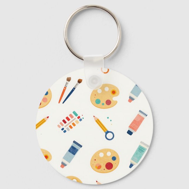 Artist Paint Tools Pattern Cute Watercolor Key Ring (Front)