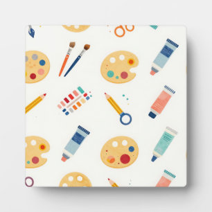 Artist Paint Tools Pattern Cute Watercolor Plaque