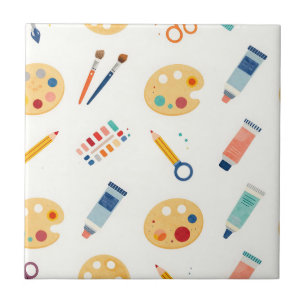 Artist Paint Tools Pattern Cute Watercolor Tile