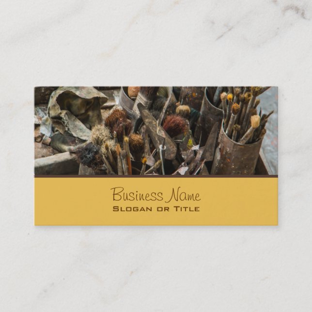 Artist Paintbrushes and Paint in Old Wooden Case Business Card (Front)