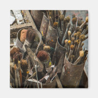 Artist Paintbrushes and Paint in Old Wooden Case