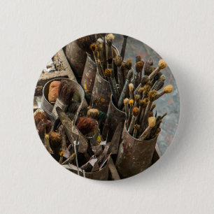 Artist Paintbrushes in Old Rusty Tin Cans 6 Cm Round Badge