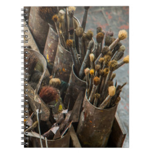 Artist Paintbrushes in Old Rusty Tin Cans Notebook