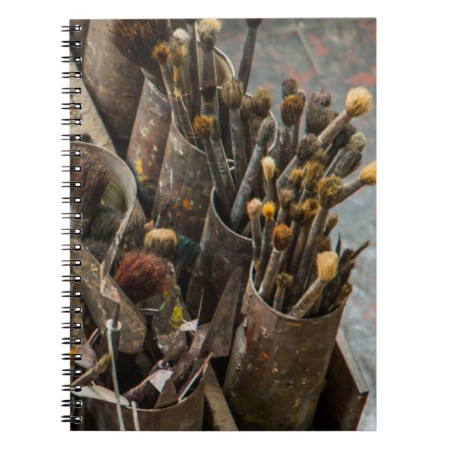 Artist Paintbrushes in Old Rusty Tin Cans Notebook (Front)