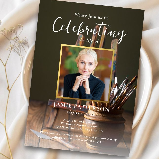 Artist, Painter, Celebration of Life Funeral Photo Invitation (Creator Uploaded)