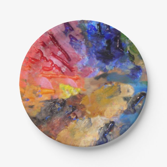 Artist Painter's Palette Colourful Paint  Paper Plate (Front)