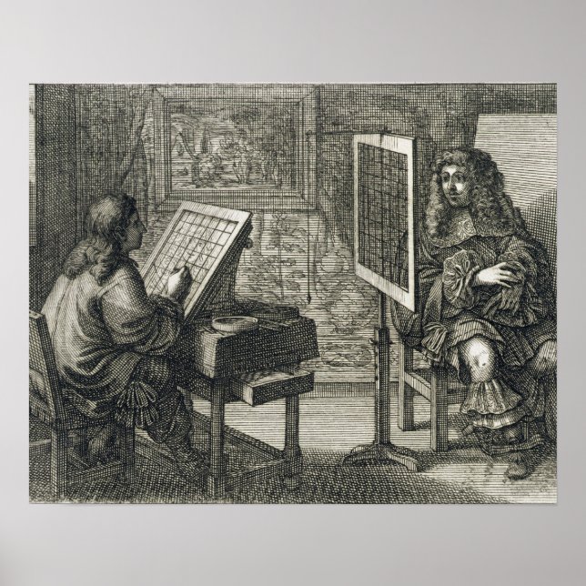 Artist painting a portrait over a grid for accurat poster (Front)