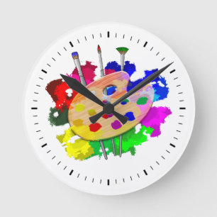 Artist Palette And Brushes Round Clock