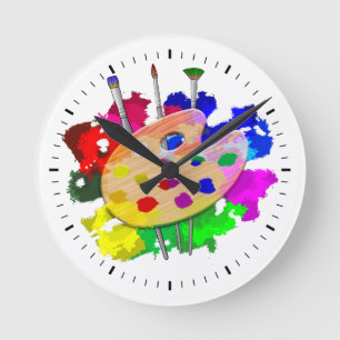 Artist Palette And Brushes Round Clock