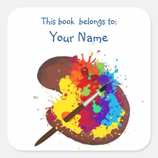 Artist Palette & Paint Fun Bookplate Square Sticker (Front)