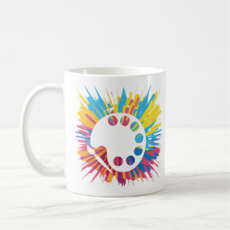 Artist palette paintbrush and colour explosion  coffee mug