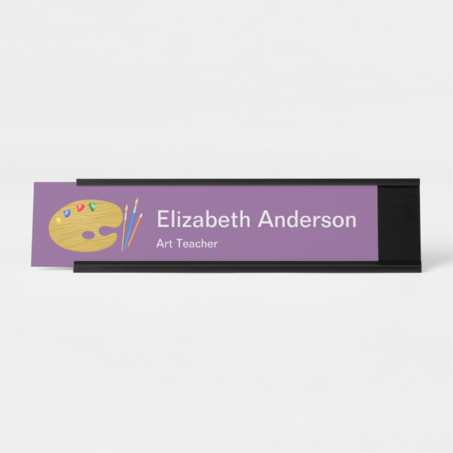Artist Palette Purple and White Art Teacher Desk Name Plate (Front)