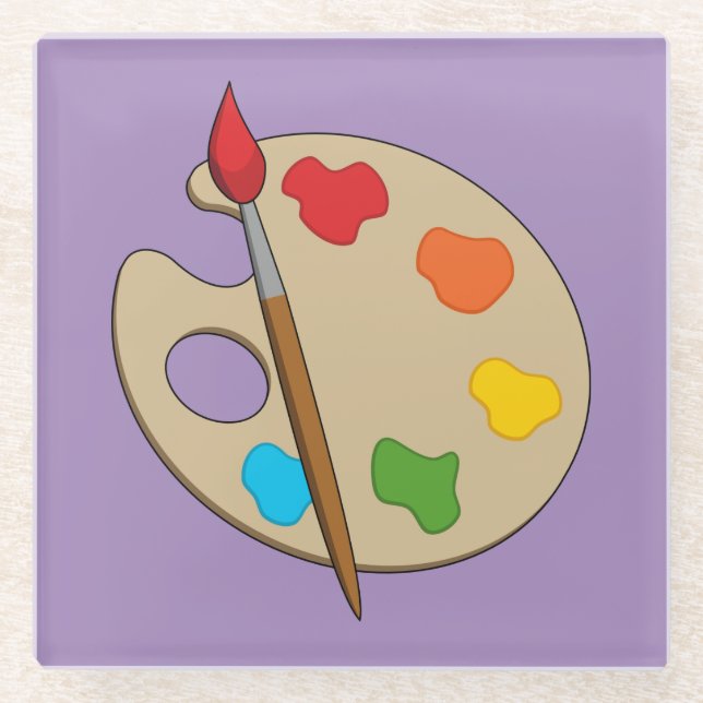 Artist Palette with Paint Brush Glass Coaster (Front)
