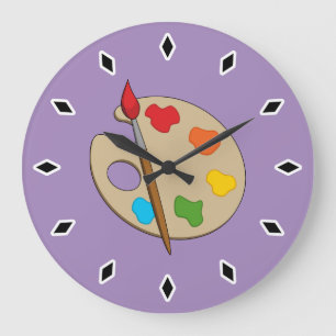 Artist Palette with Paint Brush Large Clock